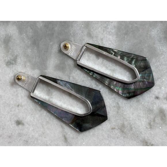 Kendra Scott Silver Abalone Long Abstract Dangle Drop Earrings - Picture 6 of 6